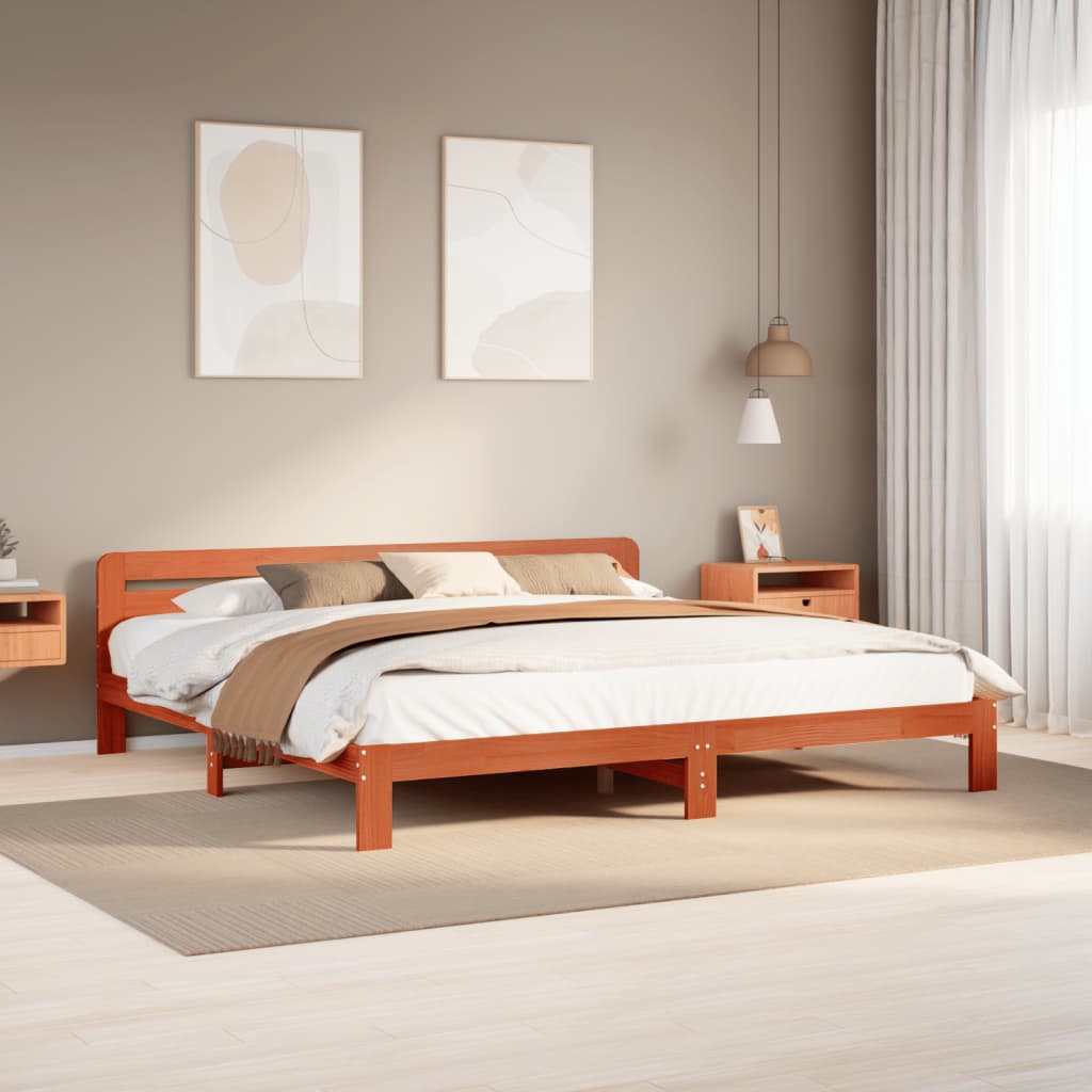 Bed frame without mattress brown wax 180x200cm solid pine wood