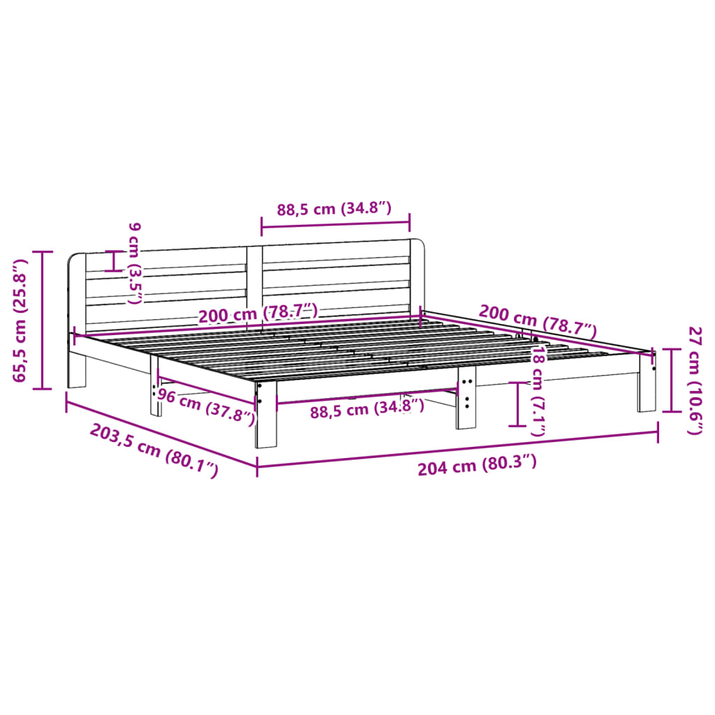 Bettgestell ohne Matratze 200x200 cm aus massivem Kiefernholz