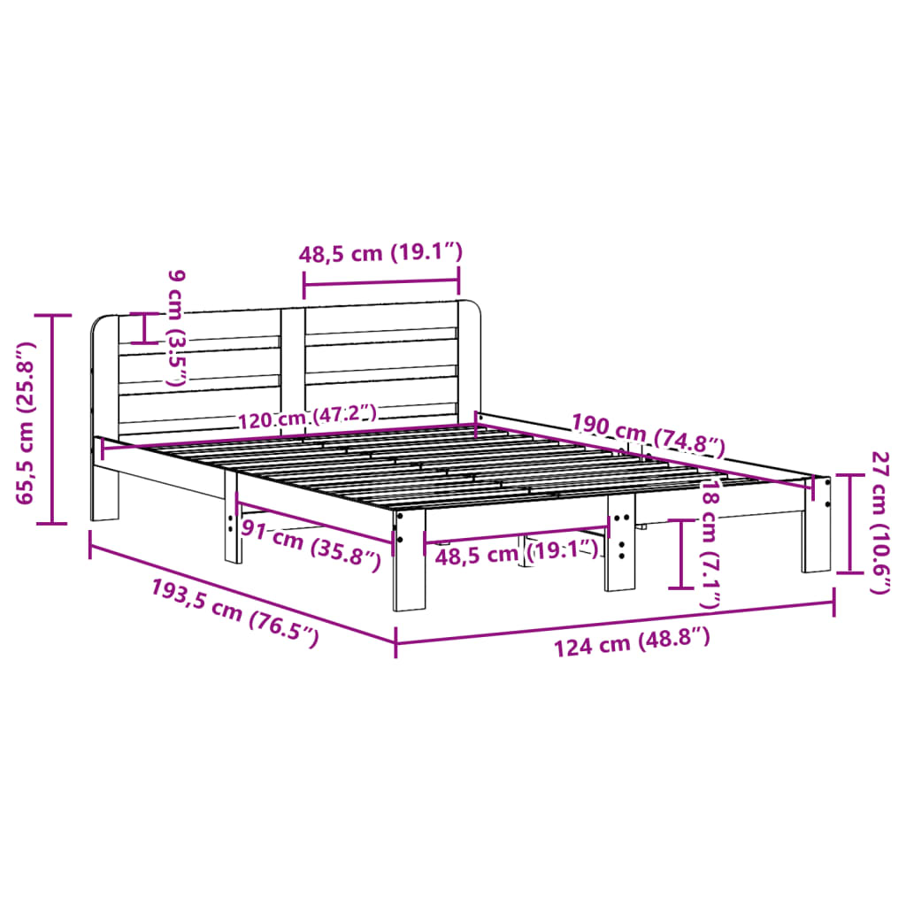 Cadre de lit sans matelas 120x190 cm bois de pin massif