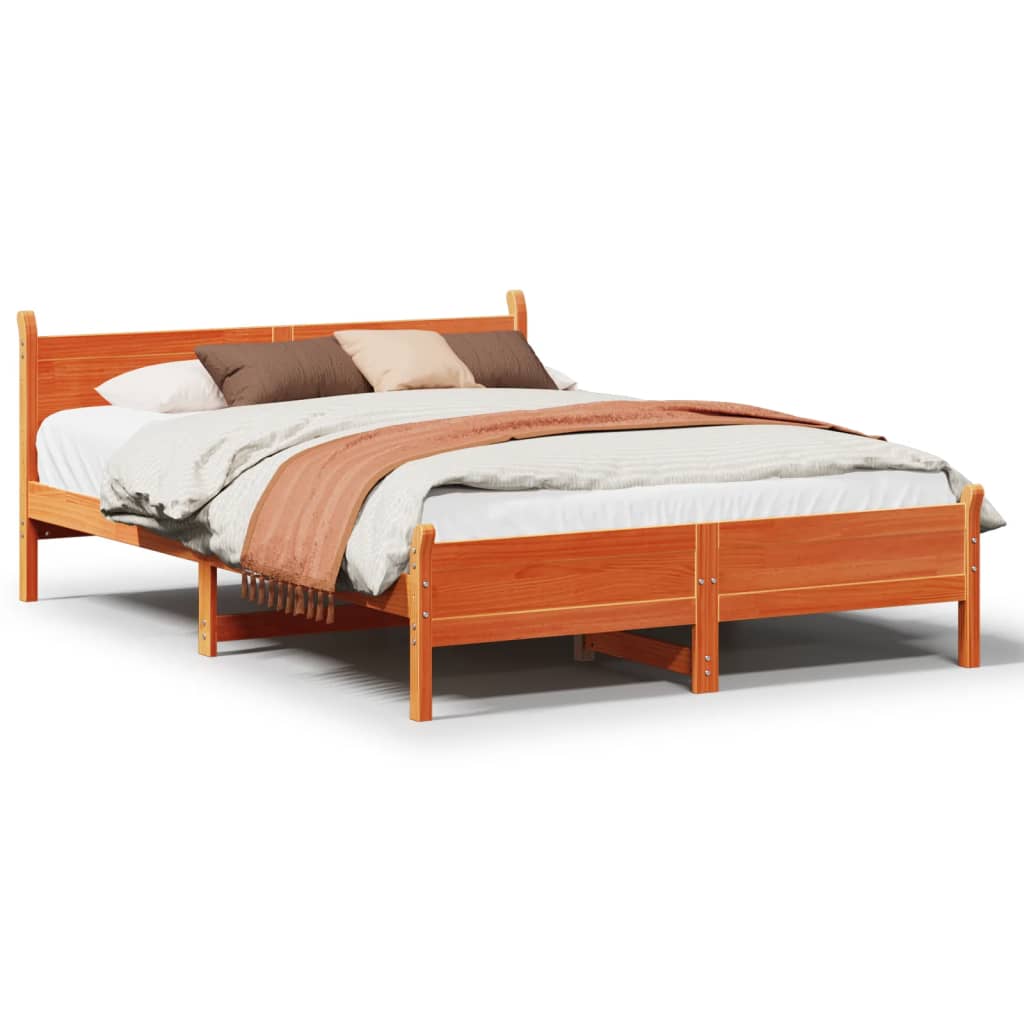 Cadre de lit sans matelas cire marron 160x200cm bois pin massif