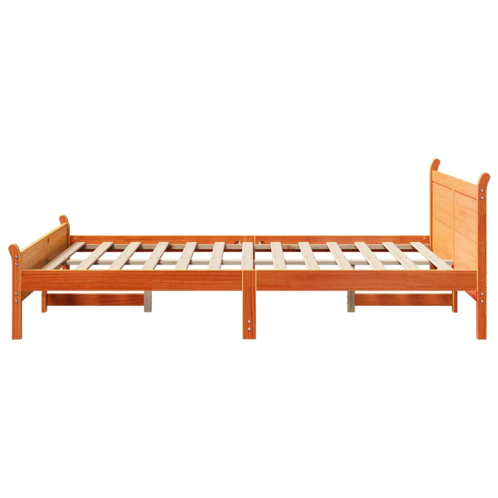 Bed frame without mattress brown wax 160x200cm solid pine wood