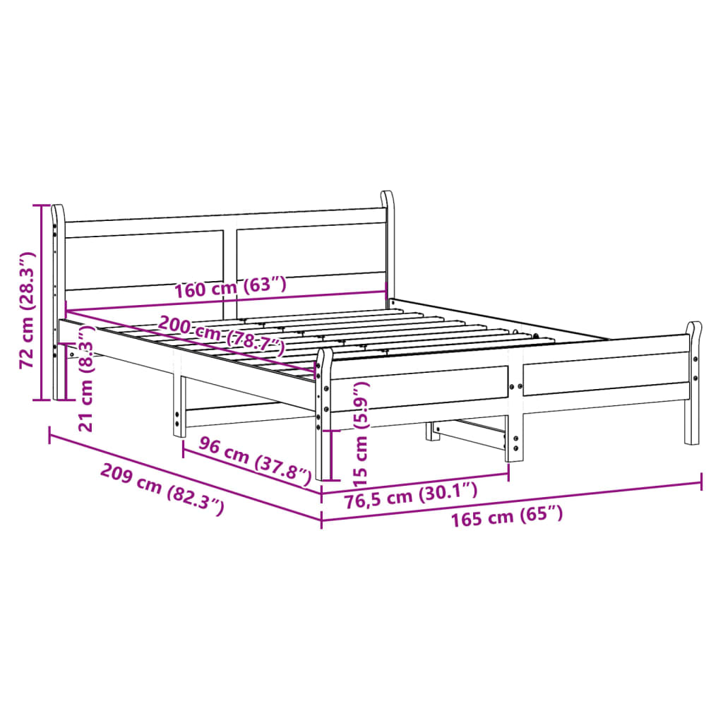 Cadre de lit sans matelas cire marron 160x200cm bois pin massif