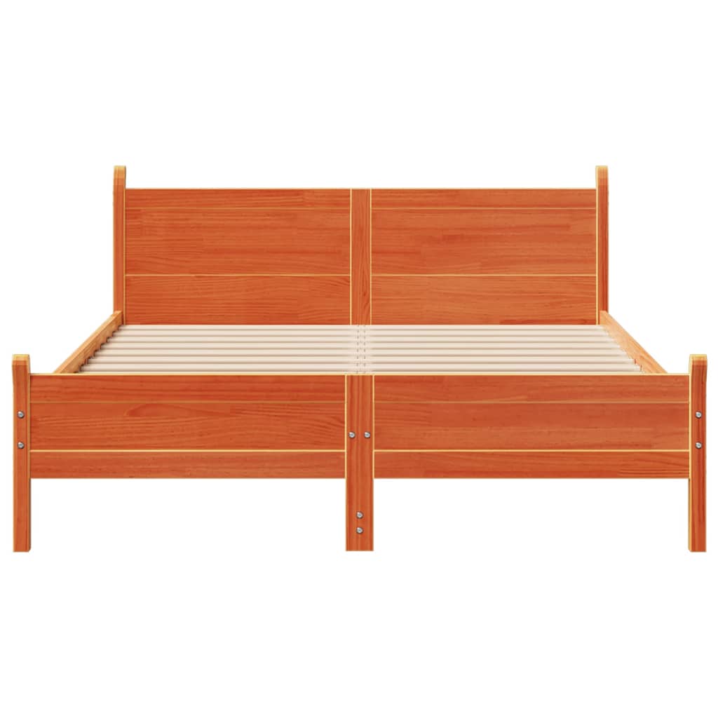 Bed frame without mattress brown wax 140x200cm solid pine wood