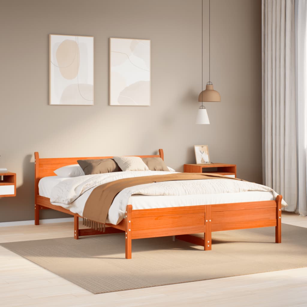 Bed frame without mattress brown wax 140x200cm solid pine wood