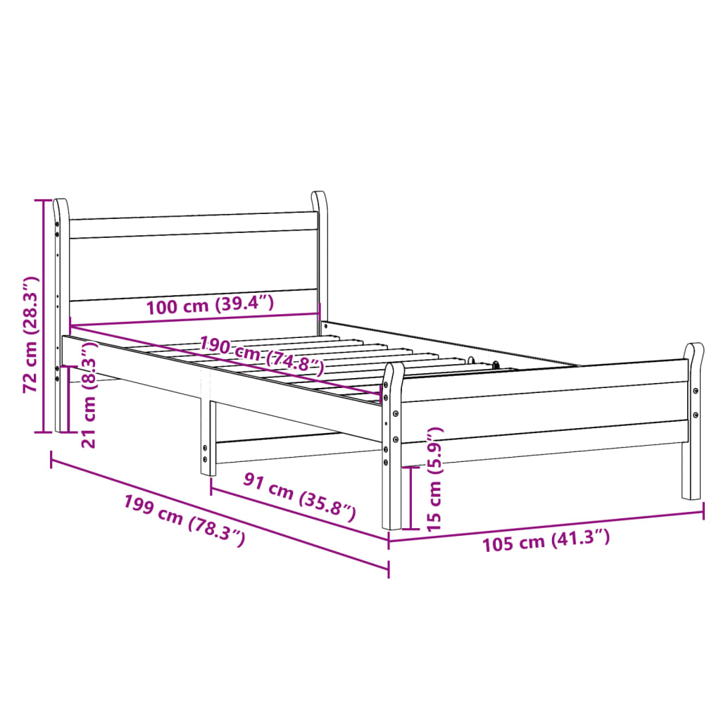 Cadre de lit sans matelas 100x200 cm bois massif de pin