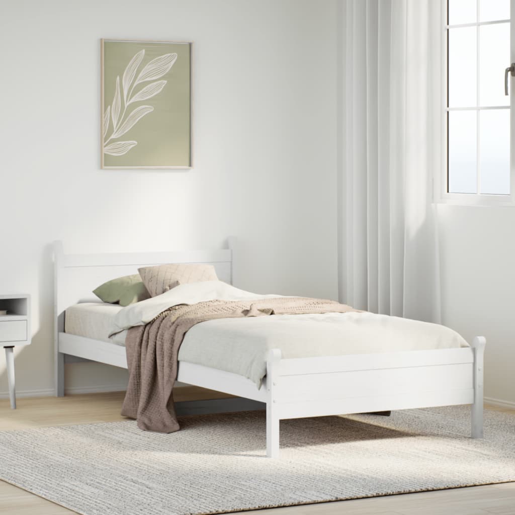 Bed frame without mattress white 100x200 cm solid pine wood