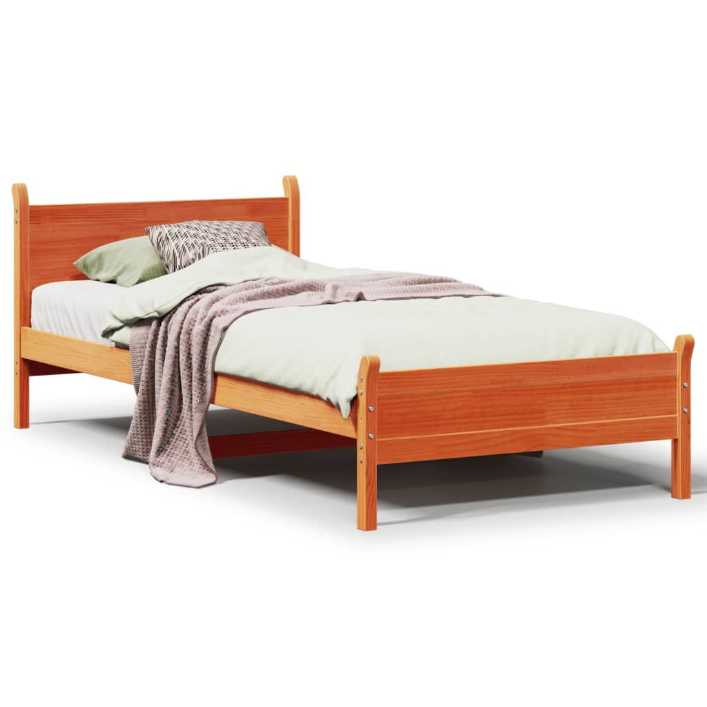 Bed frame without mattress brown wax 100x200cm solid pine wood