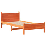 Bed frame without mattress brown wax 100x200cm solid pine wood