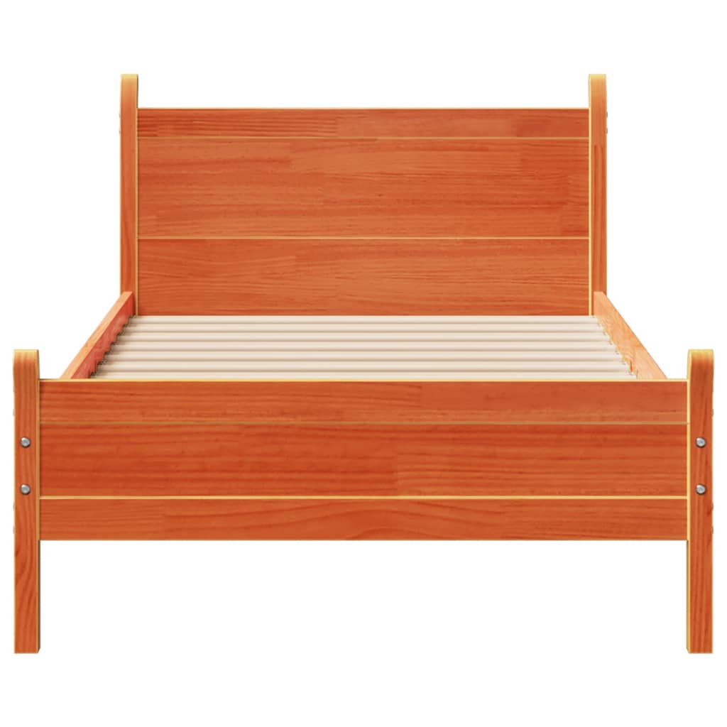 Bed frame without mattress brown wax 100x200cm solid pine wood