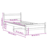 Bettgestell ohne Matratze 75x190 cm aus massivem Kiefernholz