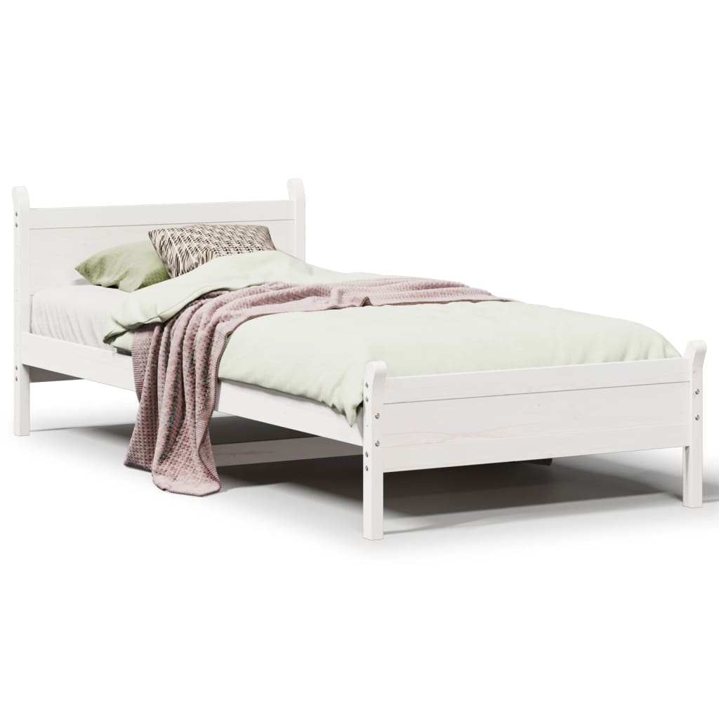 Bed frame without white mattress 75x190 cm solid pine wood