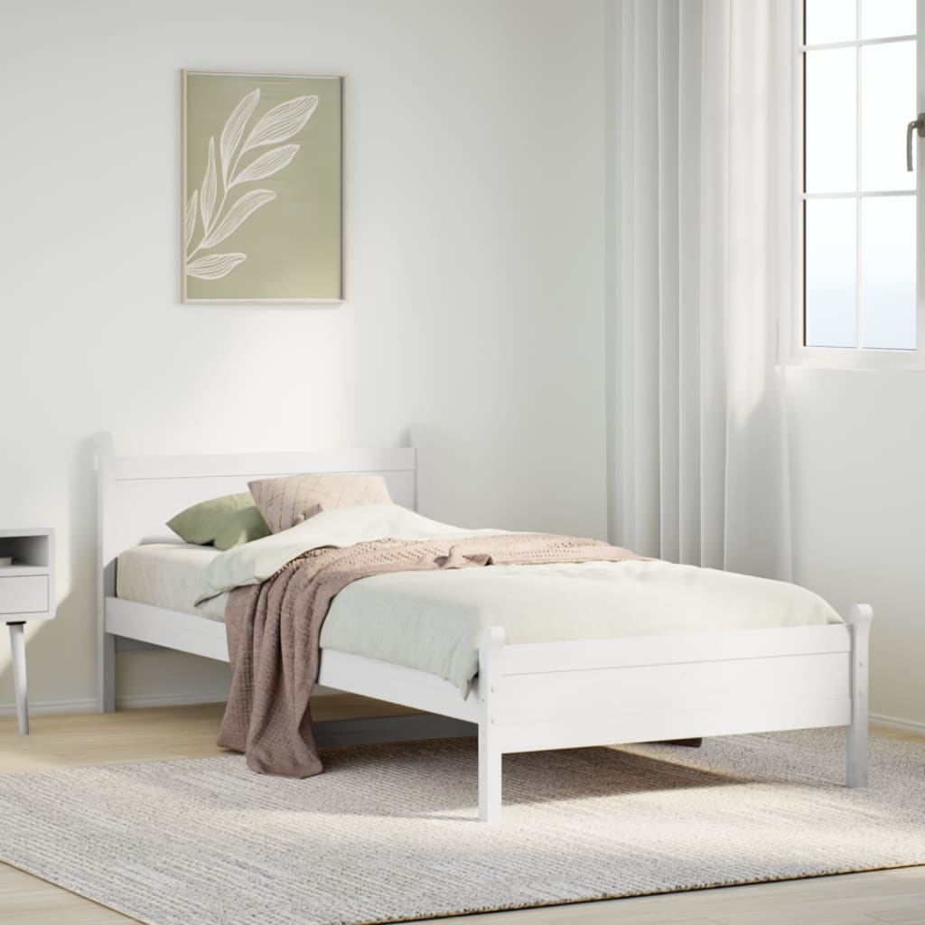 Cadre de lit sans matelas blanc 75x190 cm bois de pin massif