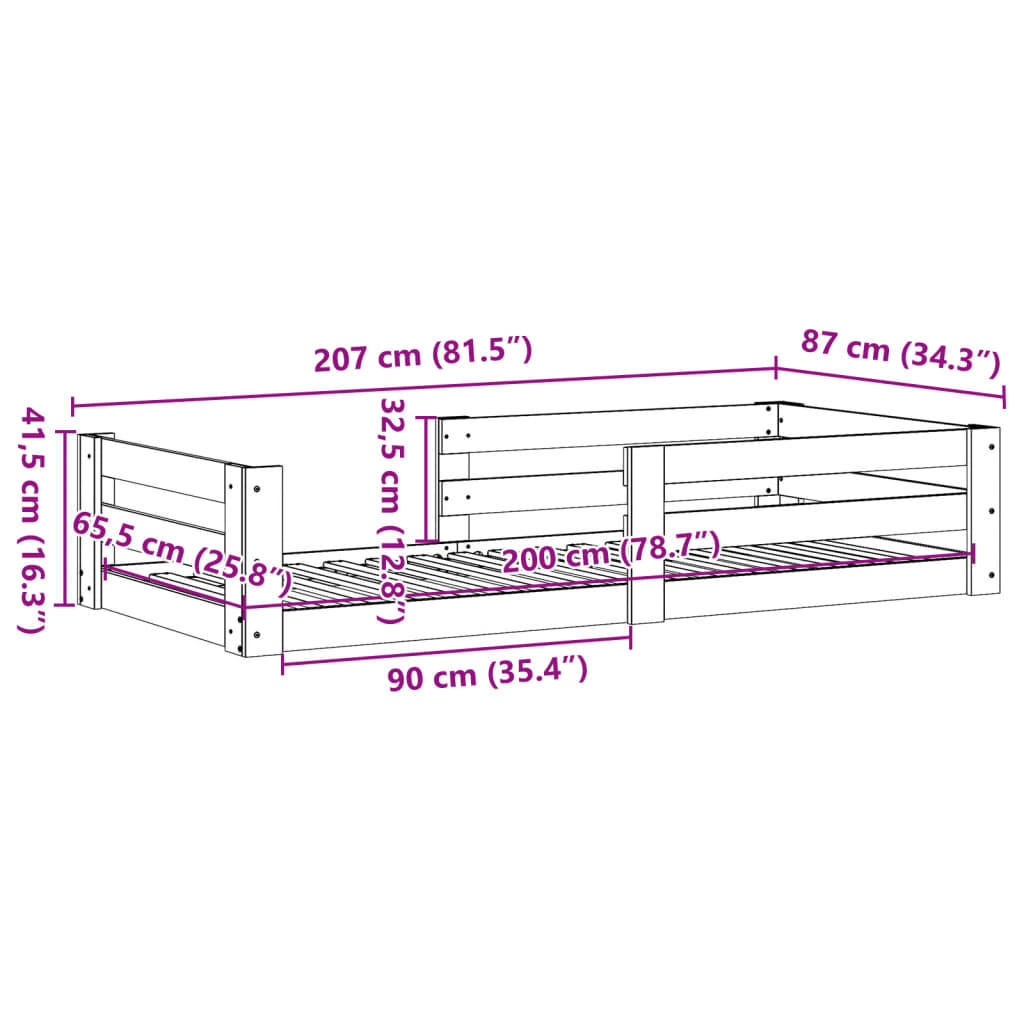 Bed frame without mattress brown wax 80x200 cm solid pine wood