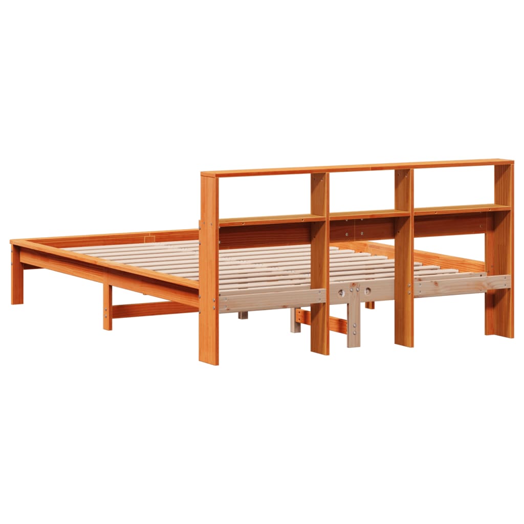 Library bed without brown wax mattress 120x200 cm solid pine