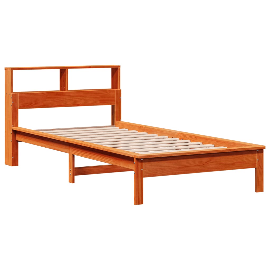 Lit bibliothèque sans matelas cire marron 90x200 cm pin massif