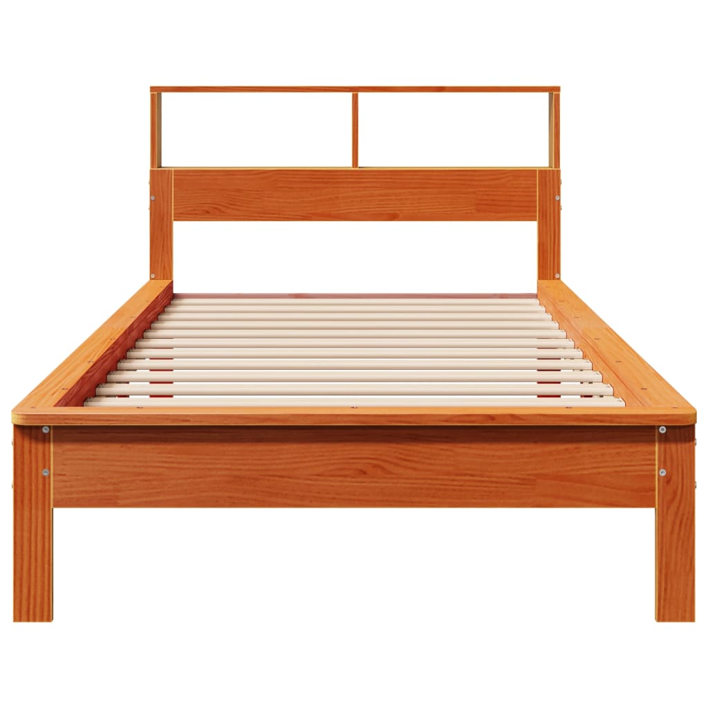 Lit bibliothèque sans matelas cire marron 90x200 cm pin massif