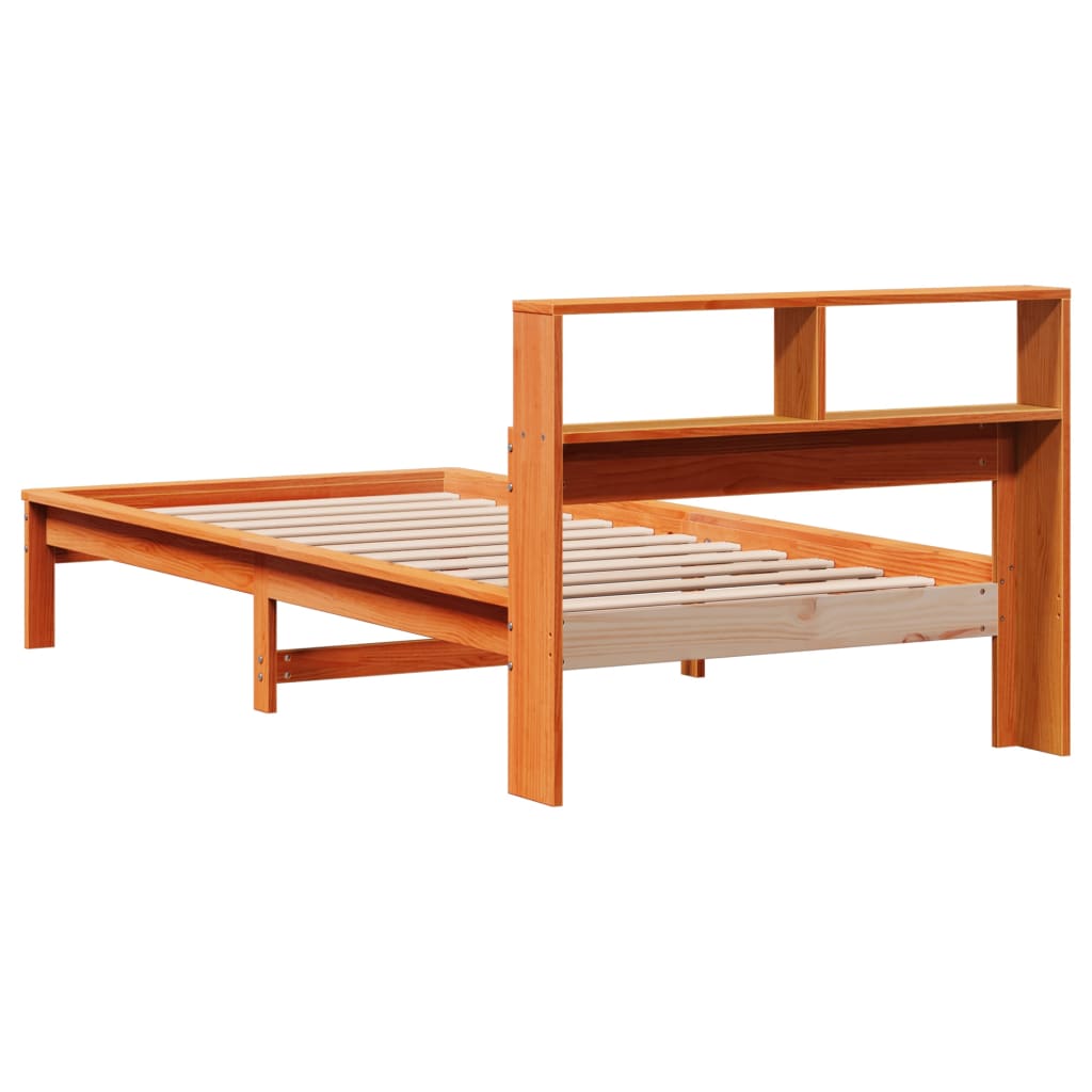 Bookcase bed without brown wax mattress 75x190 cm solid pine