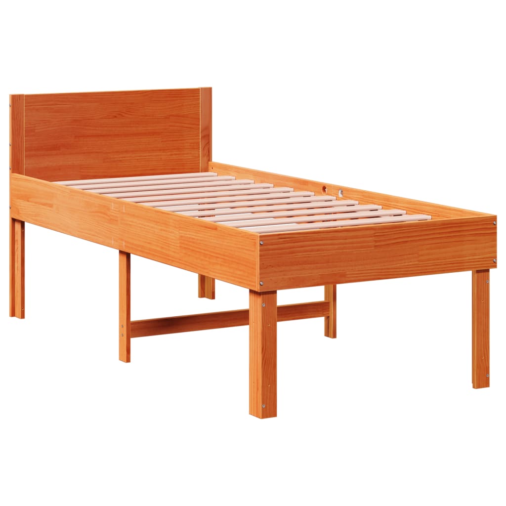 Bed frame without mattress brown wax 90x190 cm solid pine wood