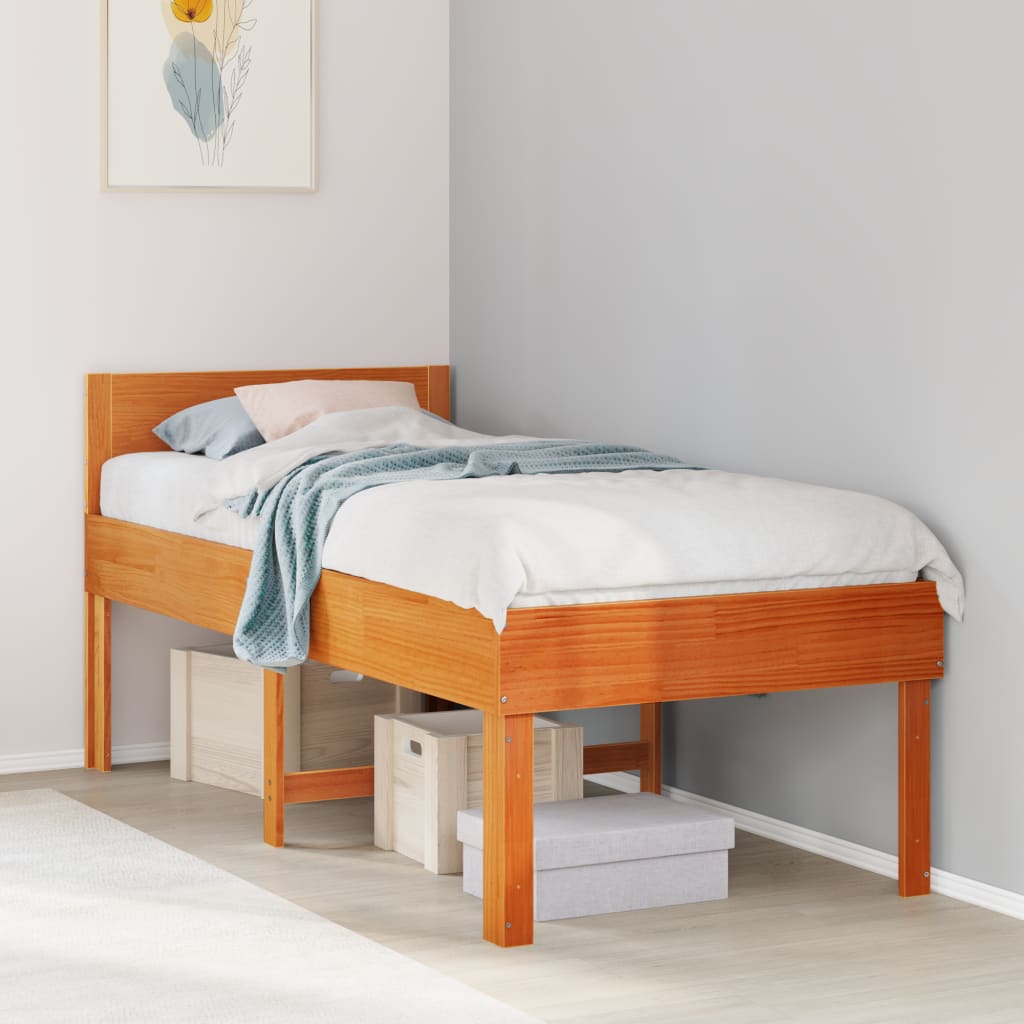 Bed frame without mattress brown wax 90x190 cm solid pine wood