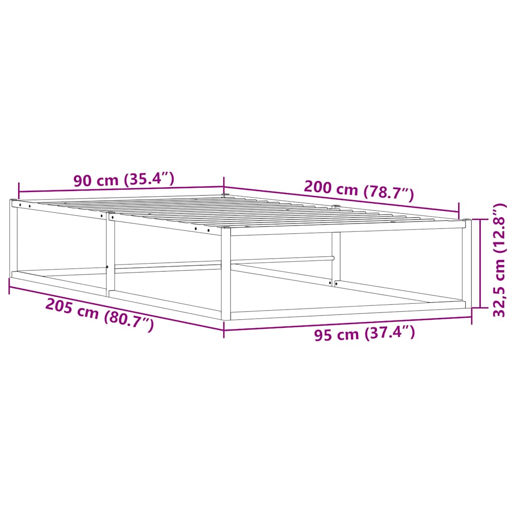 Cadre de lit sans matelas blanc 90x200 cm métal