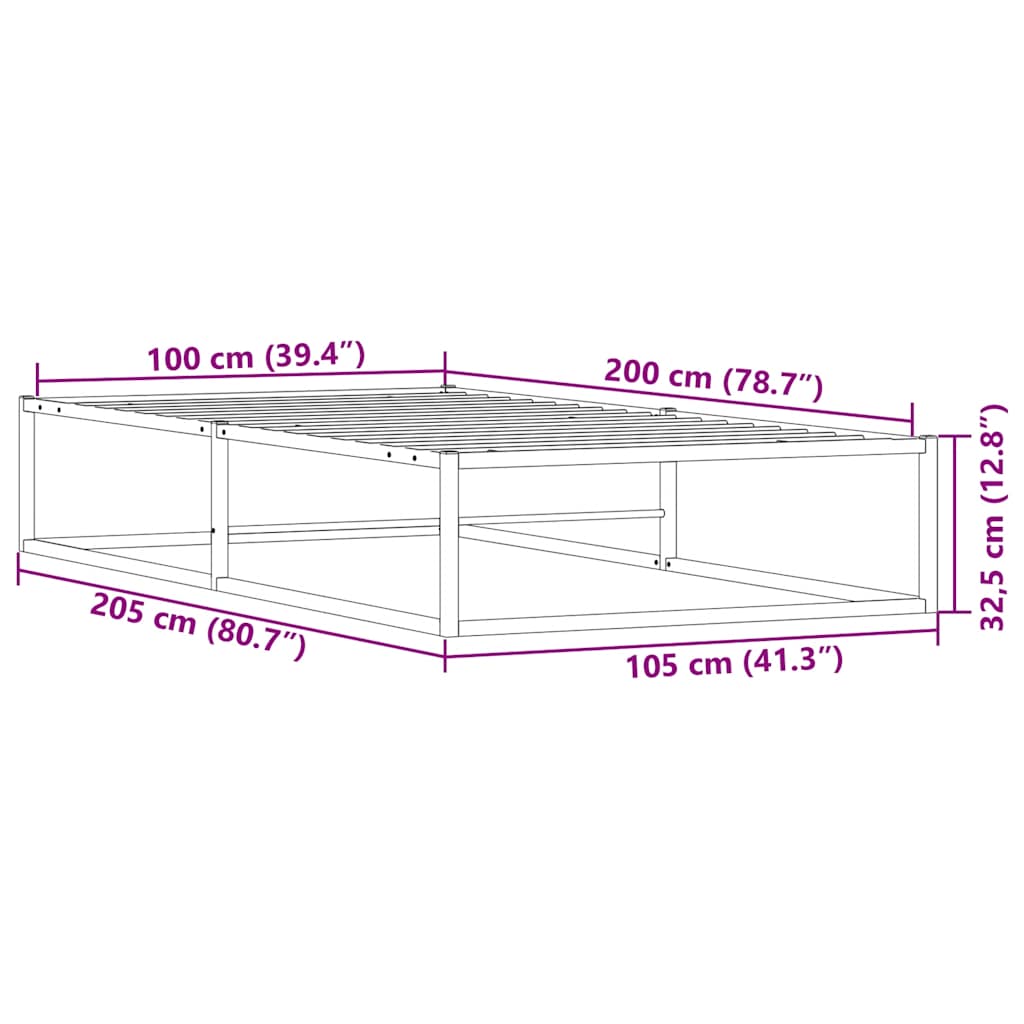 Cadre de lit sans matelas blanc 100x200 cm métal