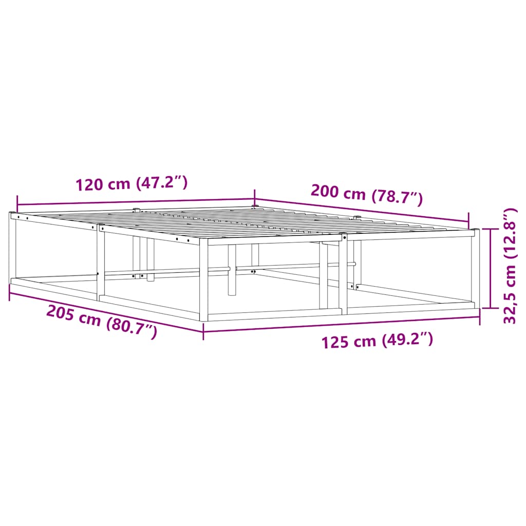 Cadre de lit sans matelas blanc 120x200 cm métal