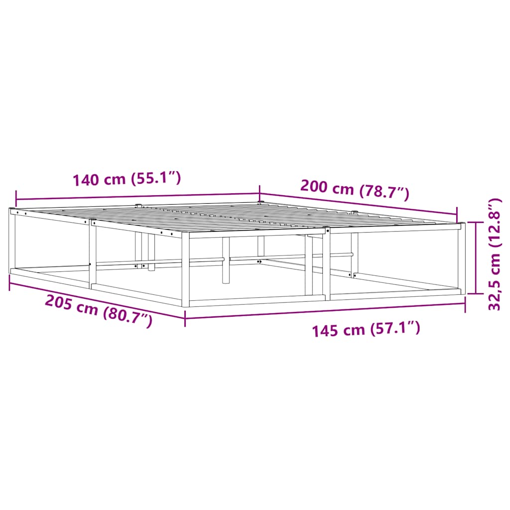 Bettgestell ohne Matratze weiß 140x200 cm aus Metall