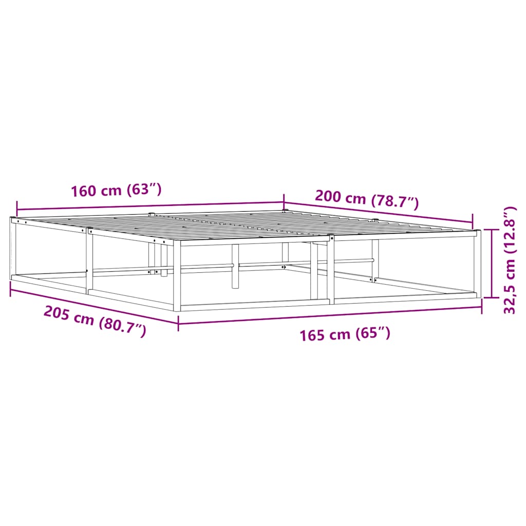 Bed frame without mattress white 160x200 cm metal