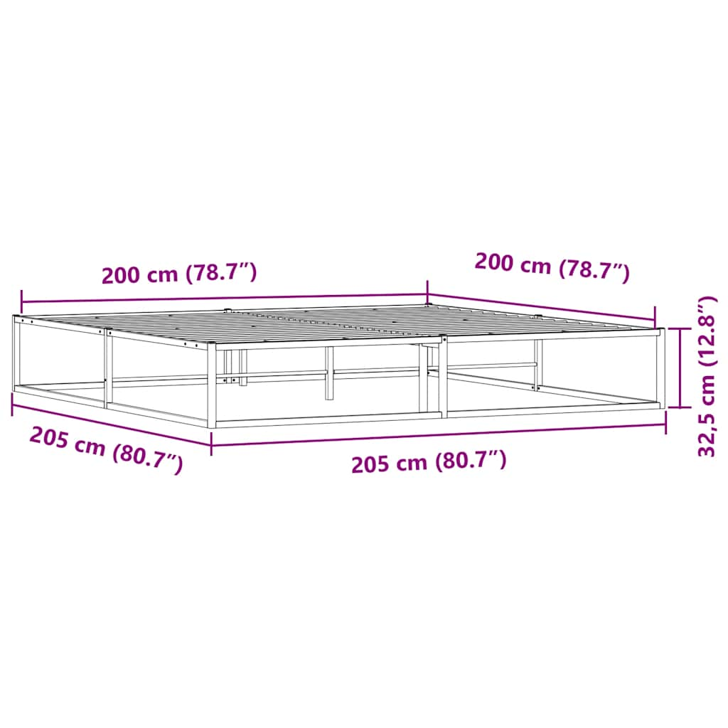 Cadre de lit sans matelas blanc 200x200 cm métal