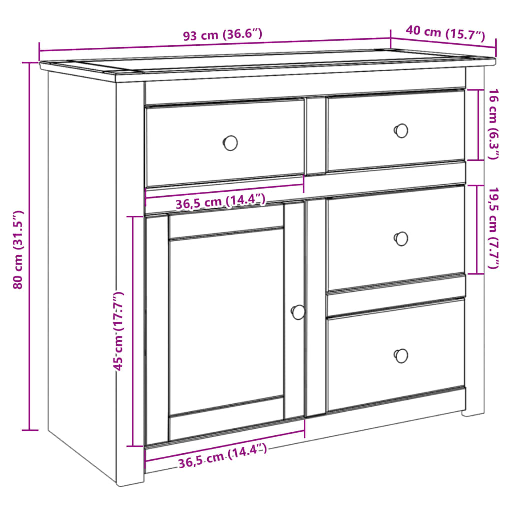 Buffet avec tiroirs Panama 93x40x80 cm bois massif de pin