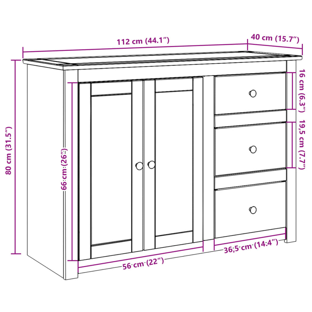 Buffet avec tiroirs Panama 112x40x80 cm bois massif de pin