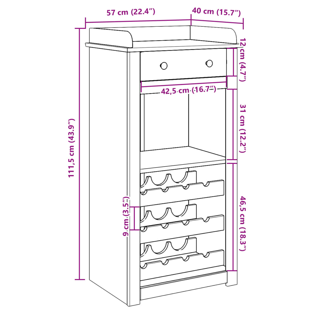 Armoire à vin Panama 57x40x111,5 cm bois de pin massif