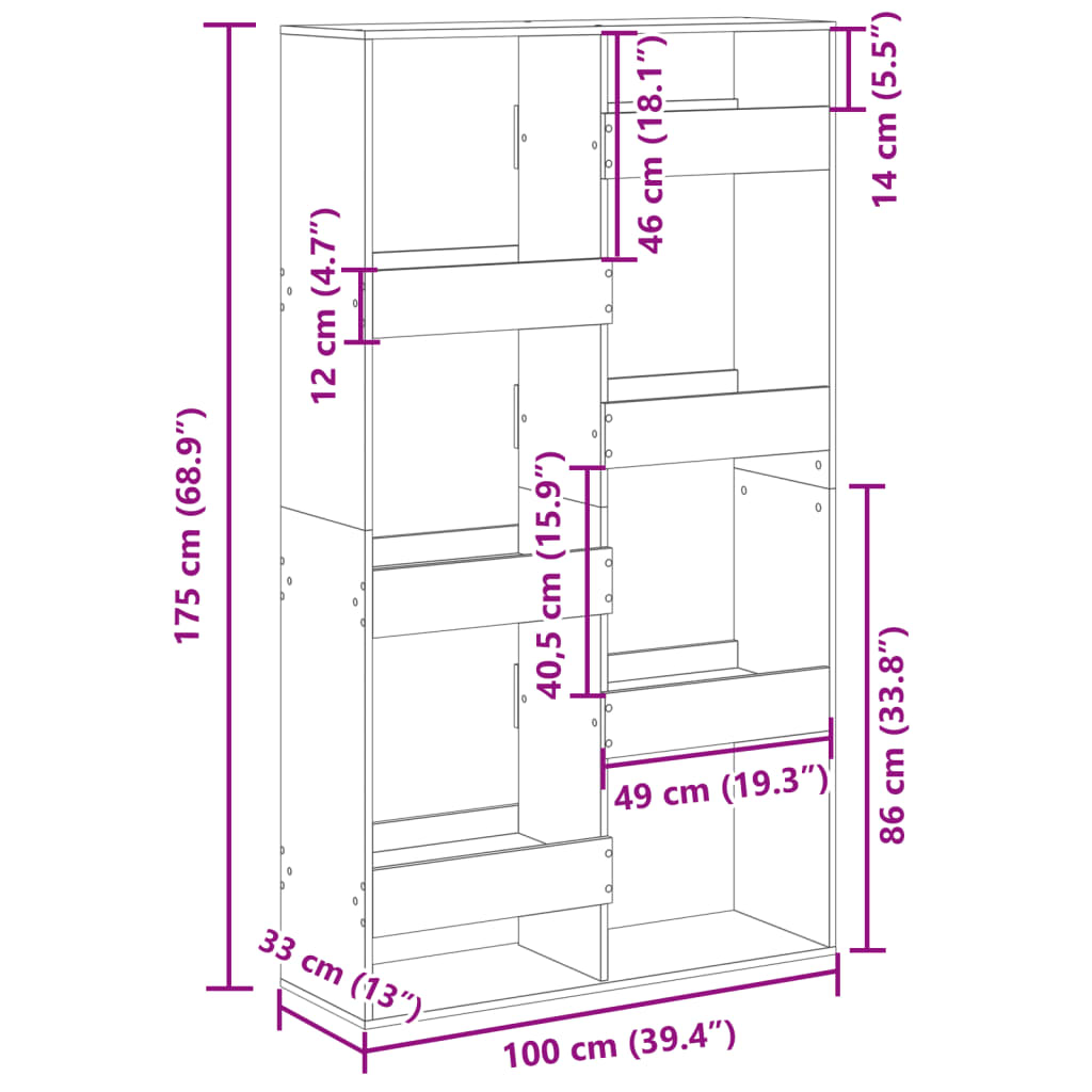 Bibliothèque vieux bois 100x33x175 cm bois d'ingénierie