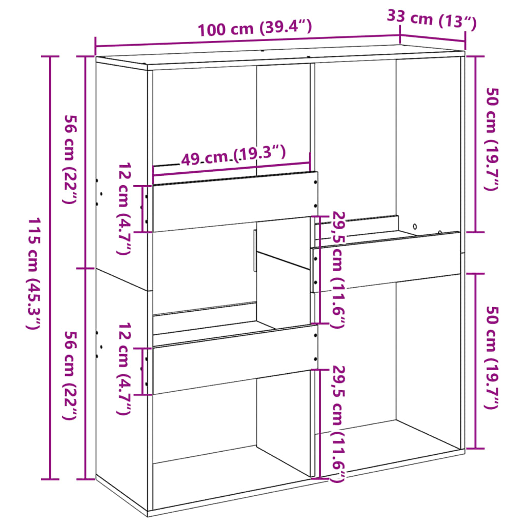 Cloison de séparation gris béton 100x33x115cm bois d'ingénierie