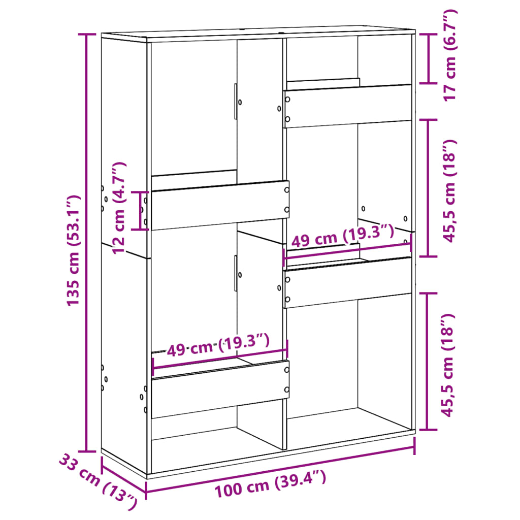 Cloison de séparation chêne sonoma 100x33x135cm bois ingénierie