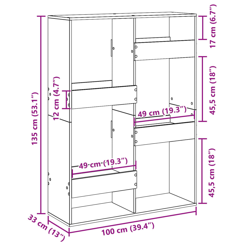 Cloison de séparation chêne marron 100x33x135cm bois ingénierie