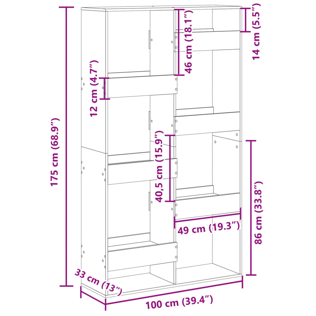 Cloison de séparation sonoma gris 100x33x175 cm bois ingénierie