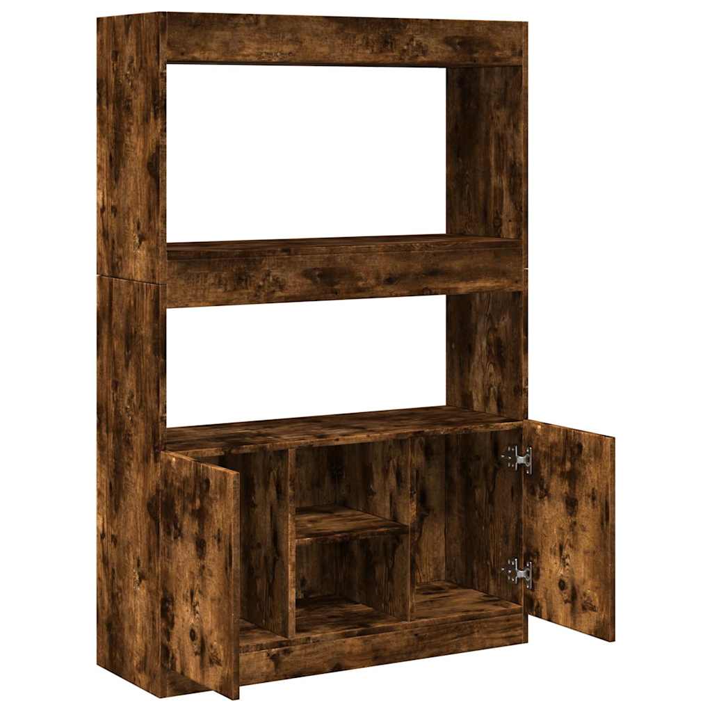 Buffet haut chêne fumé 92x33x140 cm bois d'ingénierie