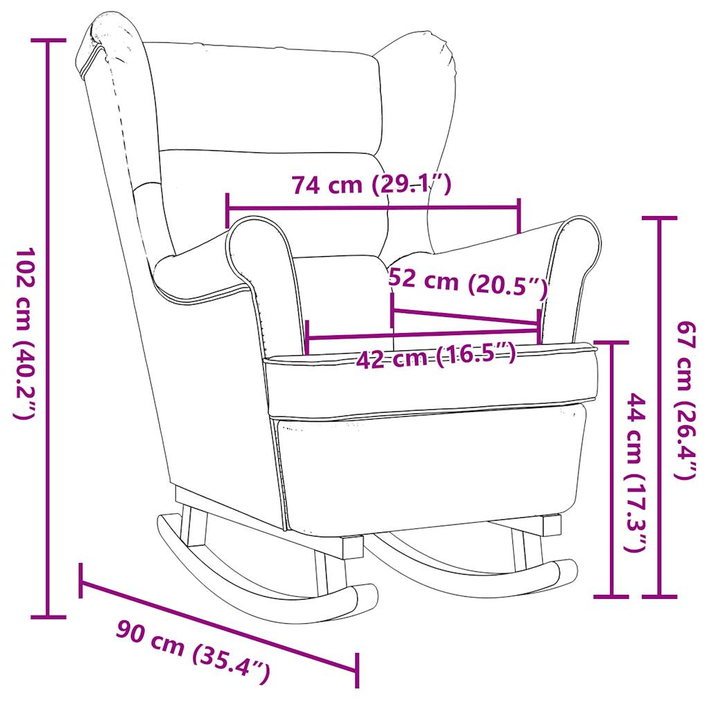 Chaise à bascule gris clair 74x90x102 cm tissu