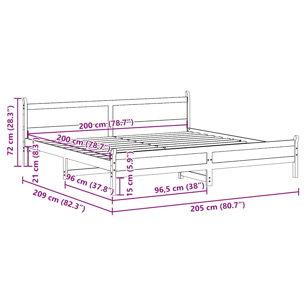 Cadre de lit sans matelas blanc 200x200 cm bois massif de pin