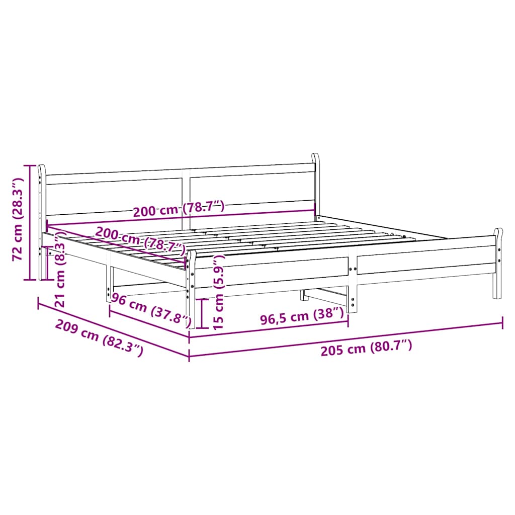 Cadre de lit sans matelas cire marron 200x200cm bois pin massif