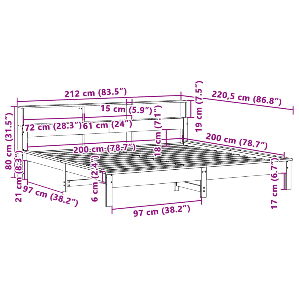 Cadre de lit sans matelas 200x200 cm bois massif de pin