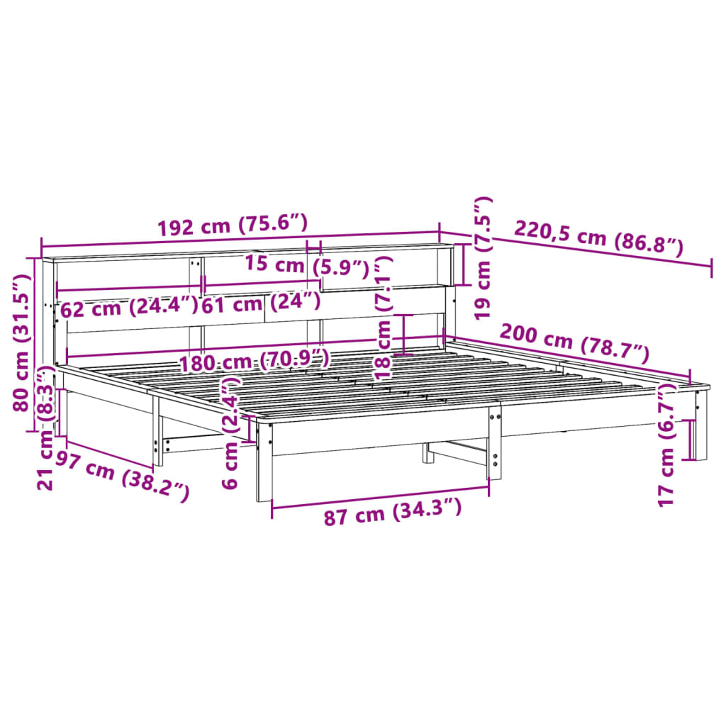 Cadre de lit sans matelas 180x200 cm bois massif de pin