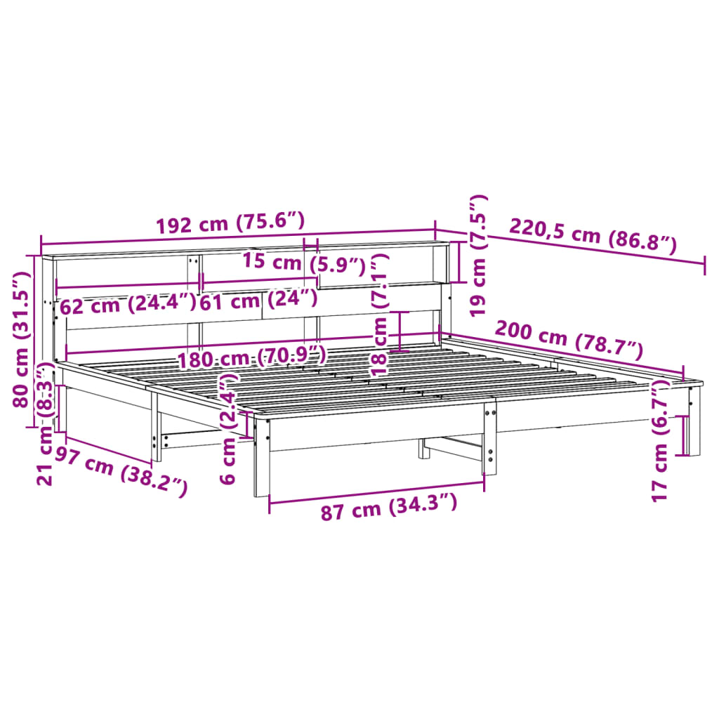 Cadre de lit sans matelas cire marron 180x200cm bois pin massif