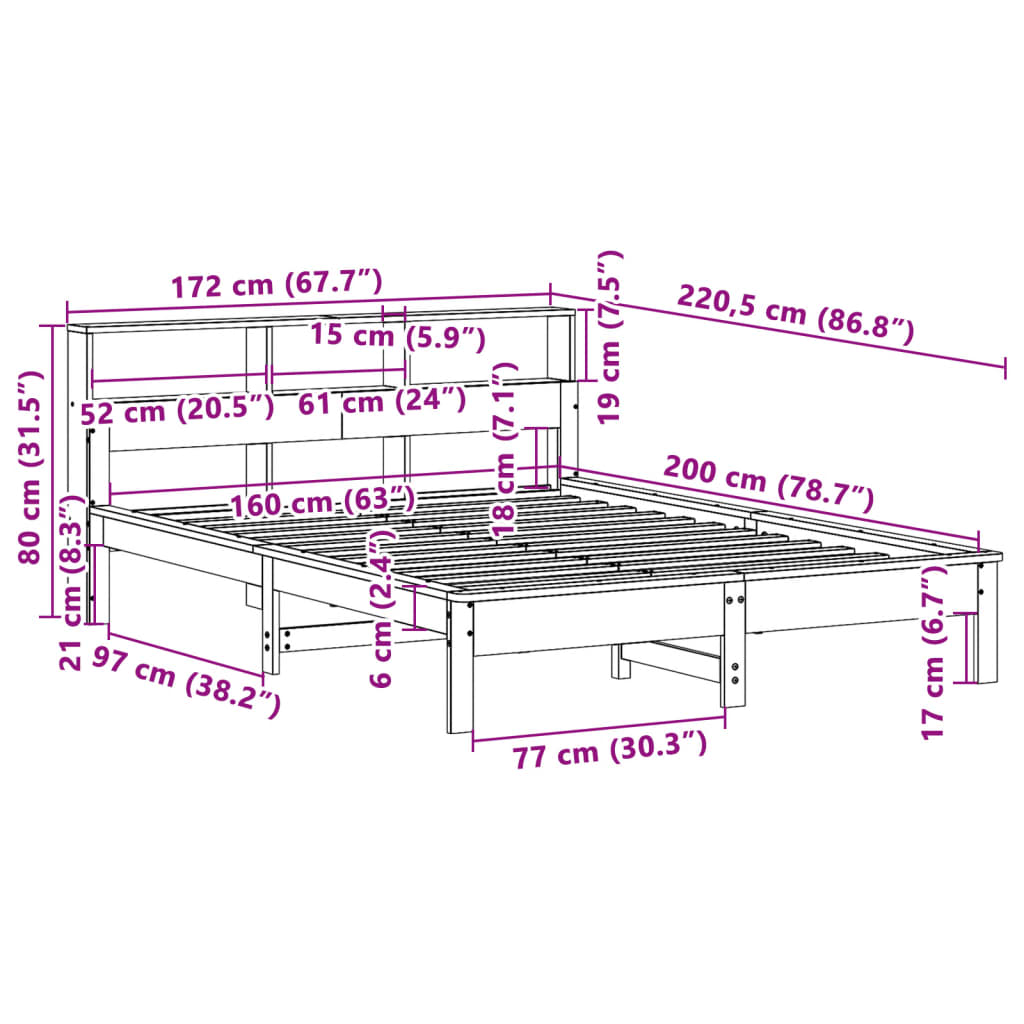 Bettgestell ohne weiße Matratze 160x200 cm aus massivem Kiefernholz