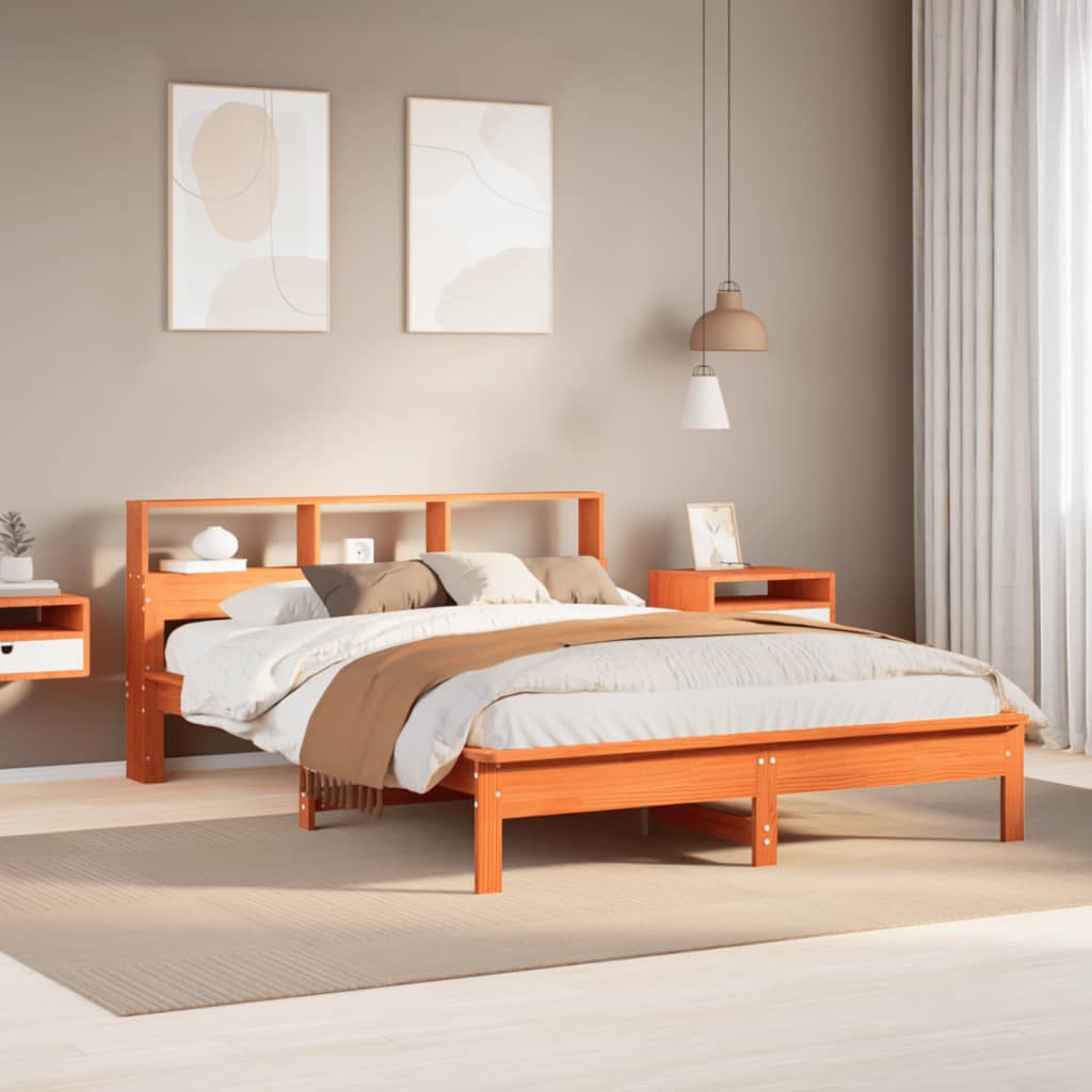 Bed frame without mattress brown wax 150x200cm solid pine wood