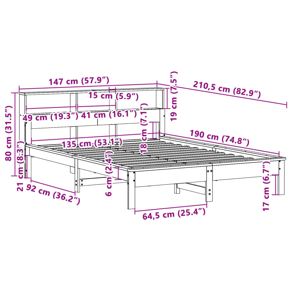 Cadre de lit sans matelas blanc 135x190 cm bois de pin massif