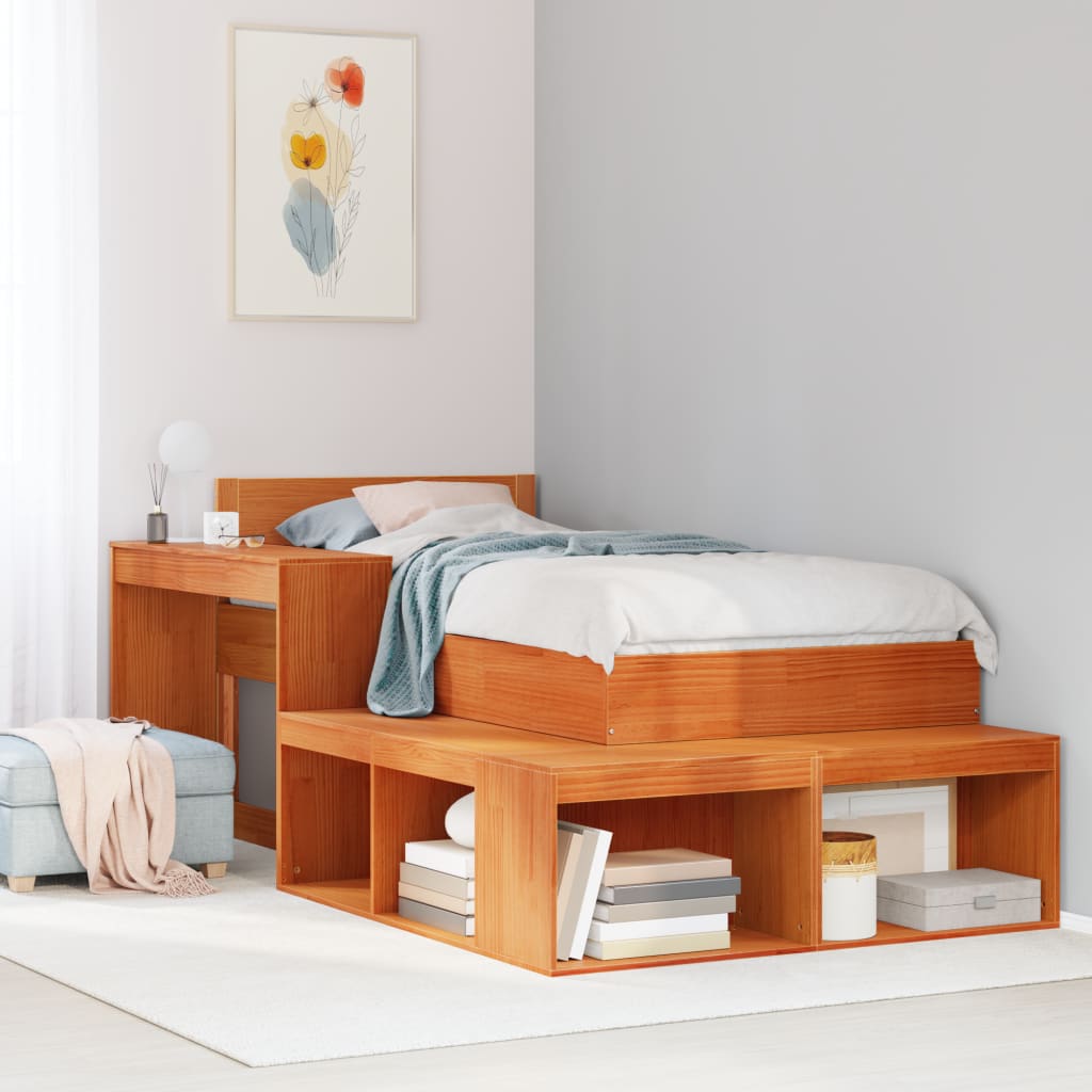 Bed frame without mattress brown wax 90x190 cm solid pine wood