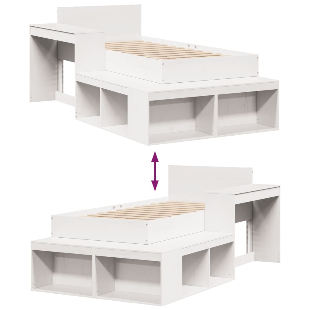 Bed frame without white mattress 75x190 cm solid pine wood