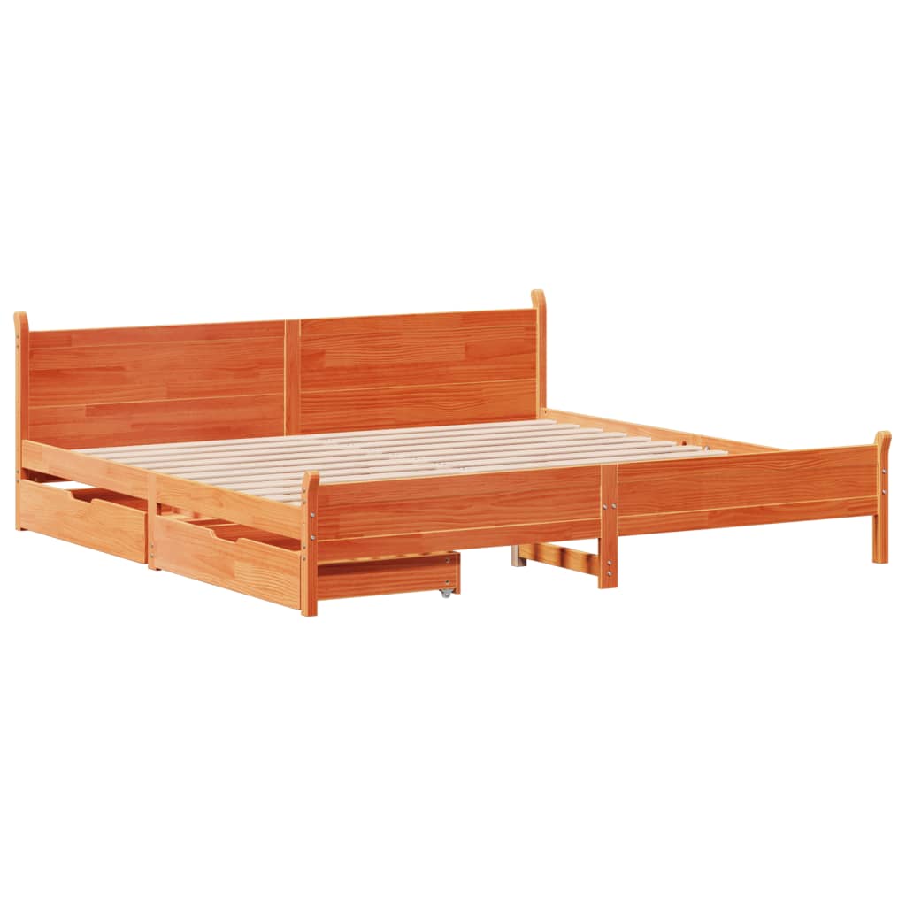 Bed frame without mattress brown wax 200x200cm solid pine wood